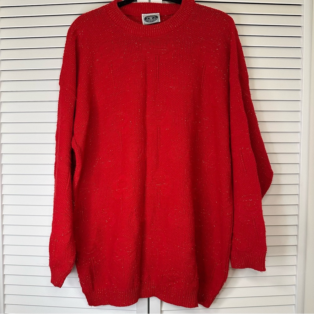 Vintage Classic Essentials Red Crewneck Sweater Flower 🌹